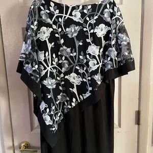 Caplet sheath overlay dress floral embroidered.